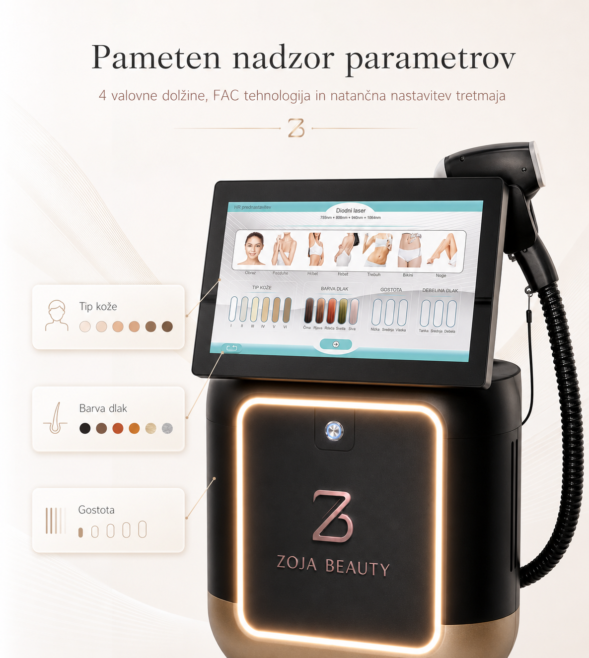 Nastavitve diodnega laserja Zoja Beauty